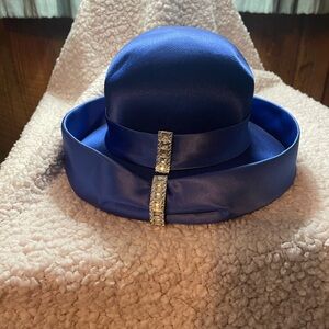 Elegant Women's Royal Blue Hat with Rhinestone Accent
